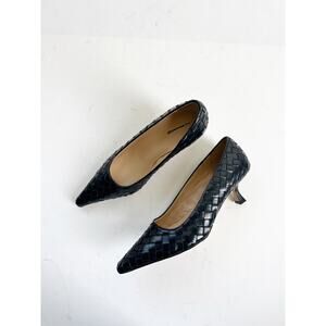 Ann Taylor Pointed Toe Leather Kitten Heel Pumps - NWOB Black Basket Weave 7